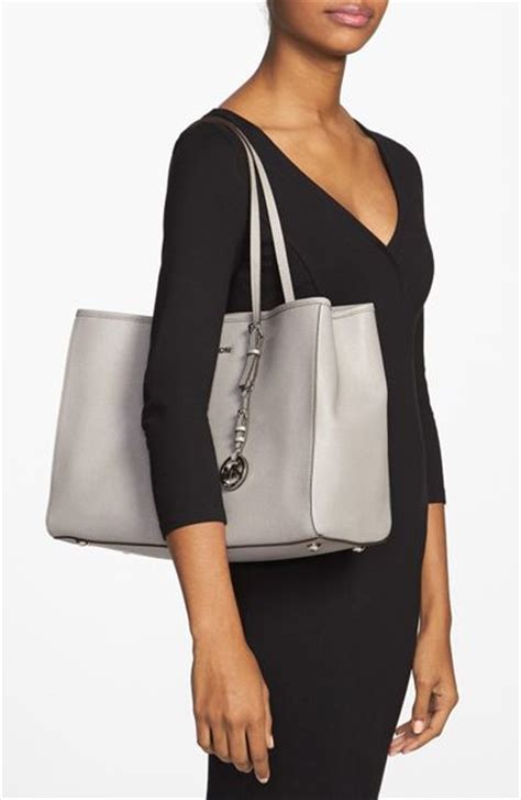 michael kors large saffiano leather hamilton tote pearl grey|Michael Kors saffiano handbag.